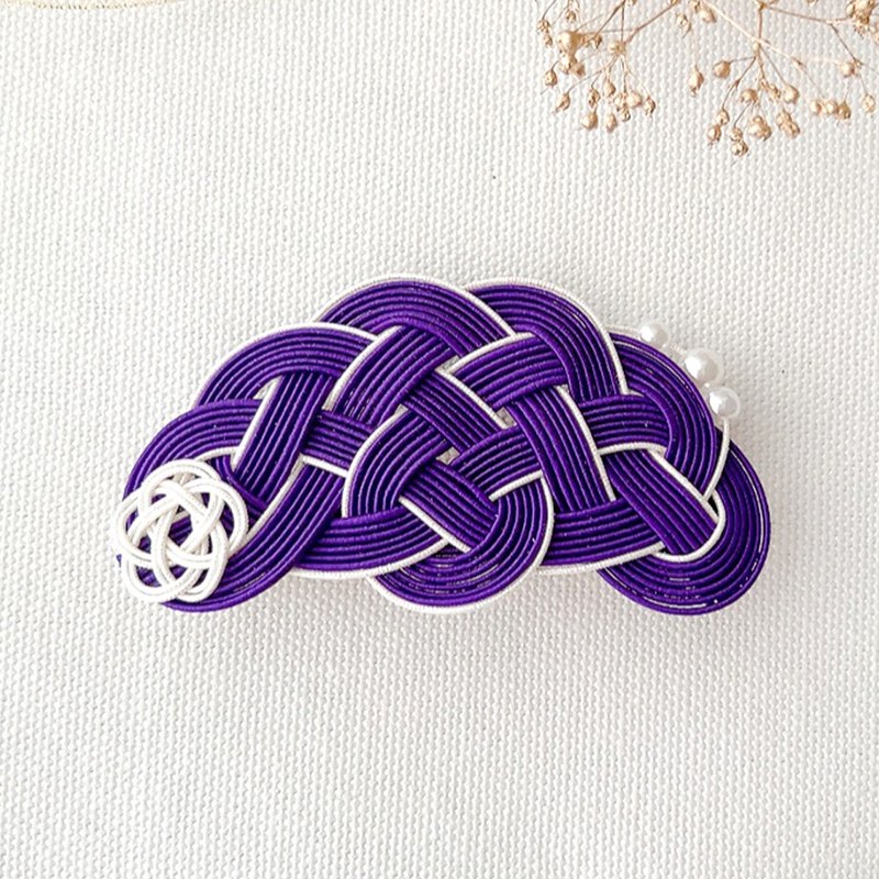 Mizuhiki Japanese-style barrette, beige, for kimonos and yukatas, Japanese-style hair accessories - Hair Accessories - Silk Purple