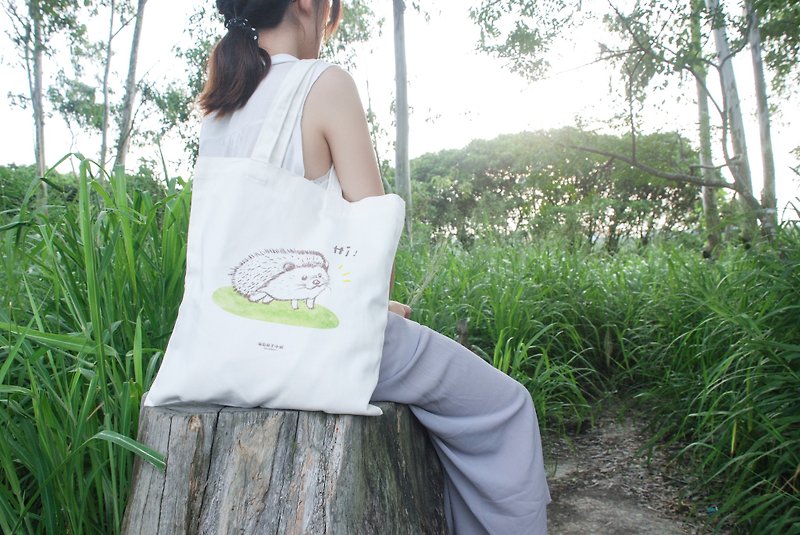 【Animal Series】#1 Busy hedgehog totebag (Large) - Messenger Bags & Sling Bags - Other Materials White