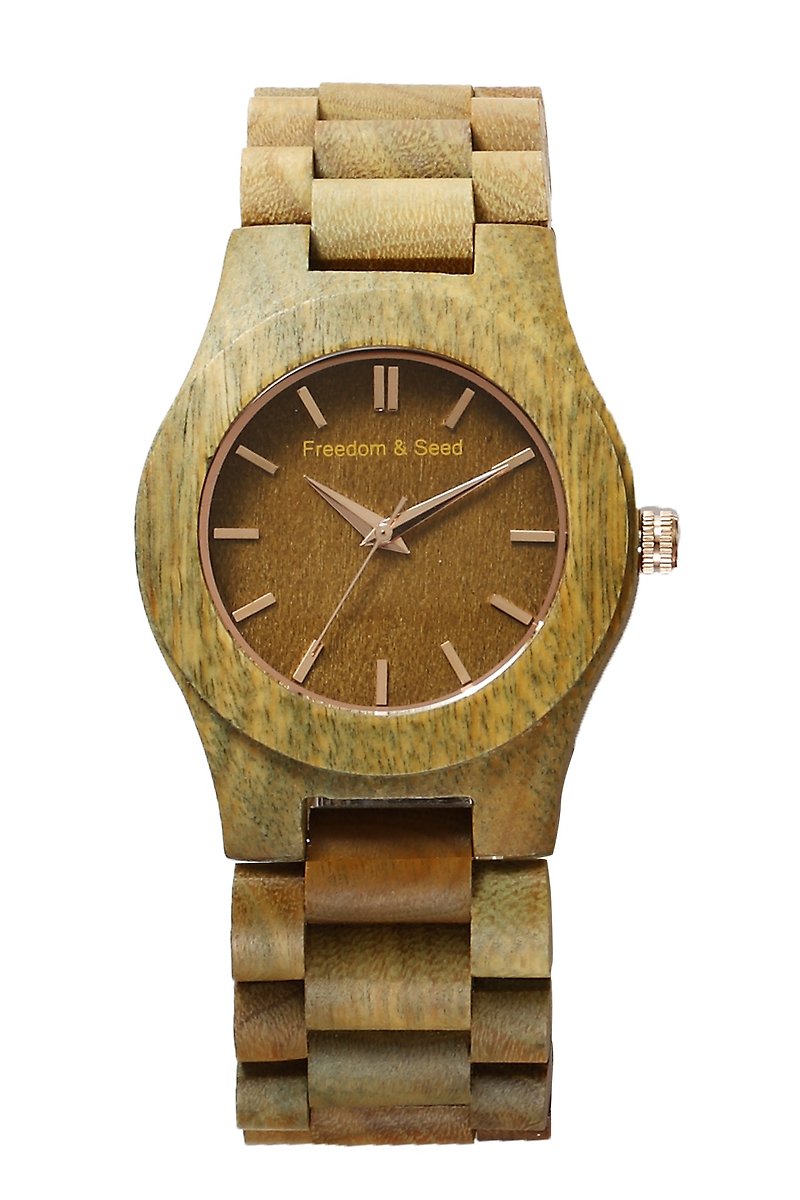 【フリーダム＆シード]日本の木製の時計：芸術シリーズ40mm─Verawoodグリーン黒檀モデル - 腕時計 - 木製 グリーン
