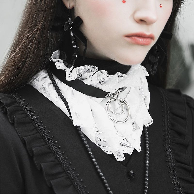 Lolita Magic Doll Ruffle Collar - Necklaces - Other Materials Black