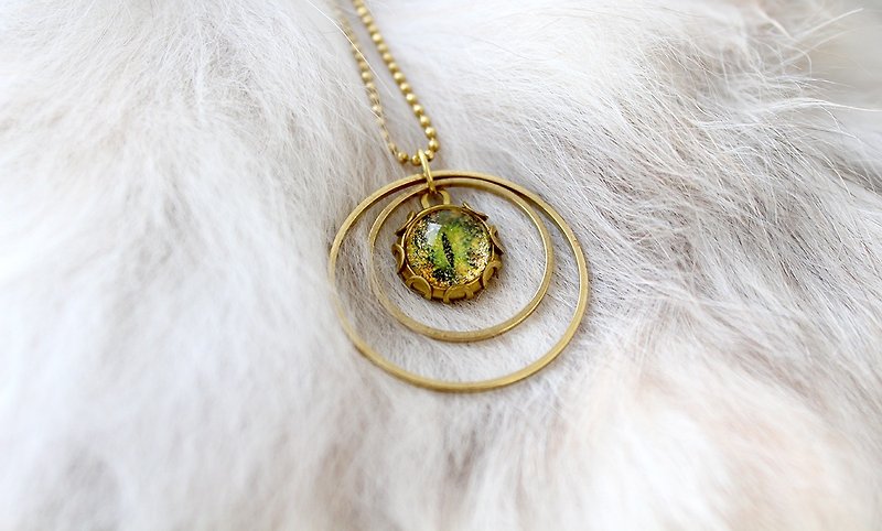 [Cat EYE] brass series -10mmEYE geometric circle frame necklace cat - Long Necklaces - Other Metals Gold