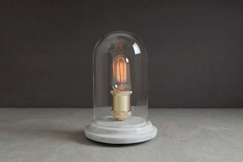 Marble glass shade table lamp - โคมไฟ - วัสดุอื่นๆ ขาว