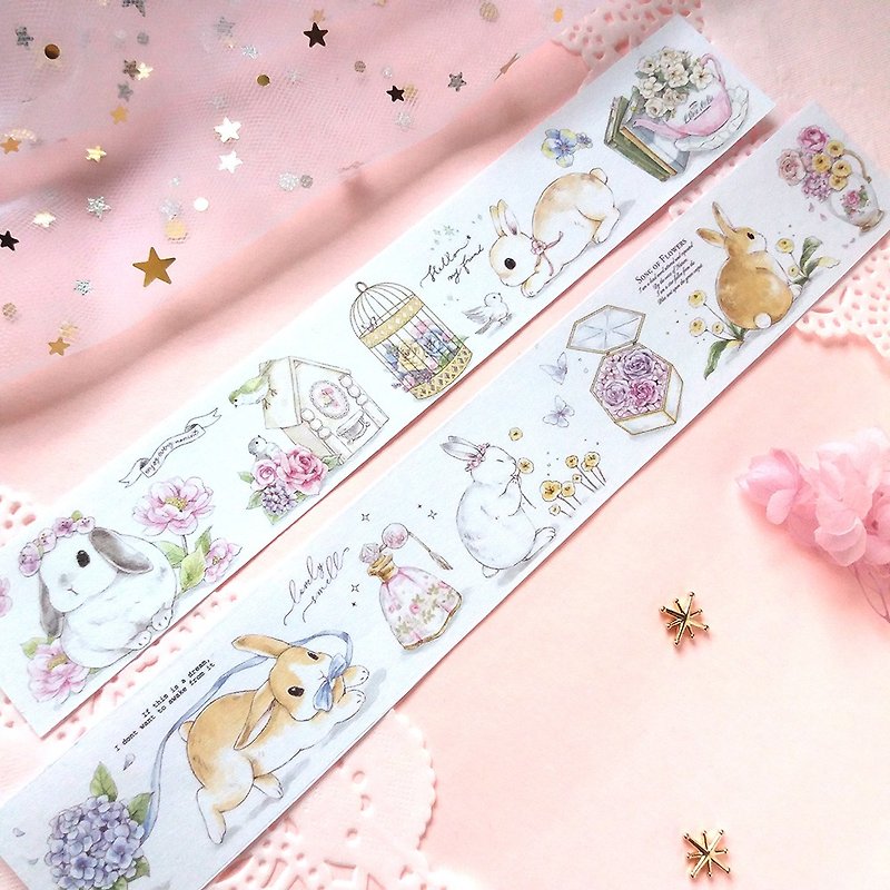 Bunny Garden Floral Rabbit Paper Tape - มาสกิ้งเทป - กระดาษ 