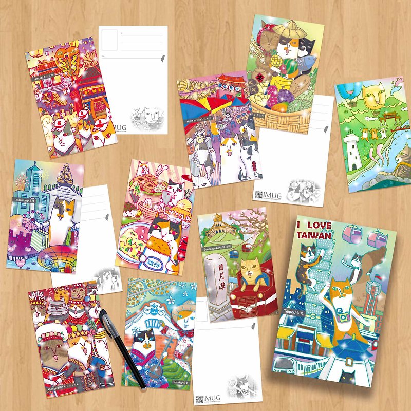 Set Offers \Mix Cat's postcard / you swim with cat Meeks -10 sheets into Taiwan - Cards & Postcards - Paper Multicolor