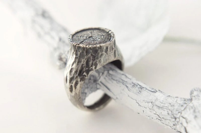 Tree Stump Ring - 戒指 - 純銀 銀色