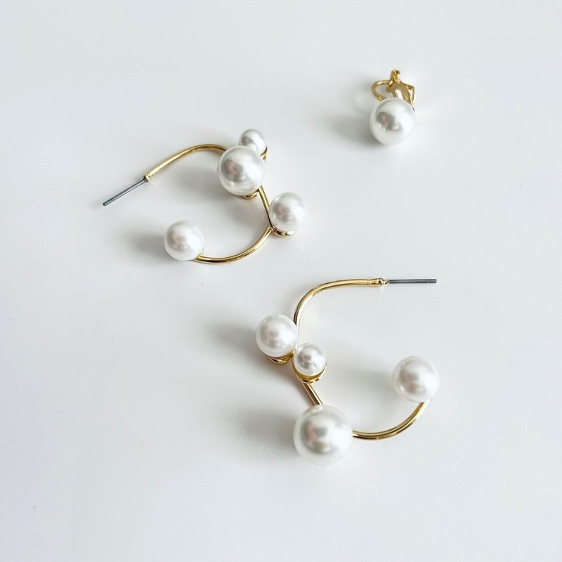 Pearl earrings with ear cuff - Earrings & Clip-ons - Pearl White