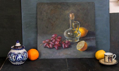 レモングレープ絵画オリジナルアート果物アートワーク食品静物画