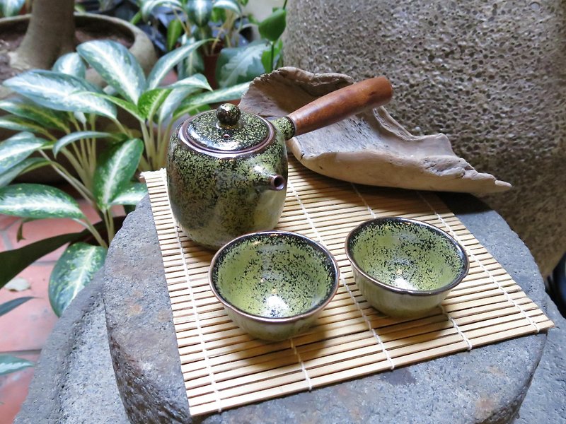 [Taiwan Blue] Gourd Tea Set, Gourd Pot + 2 Gourd Cups - ถ้วย - ดินเผา 