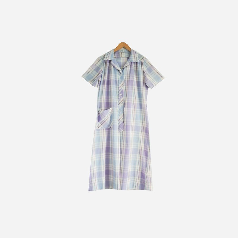 脫臼古著 / 印花格紋口袋洋裝 no.487 vintage - 連身裙 - 其他材質 紫色