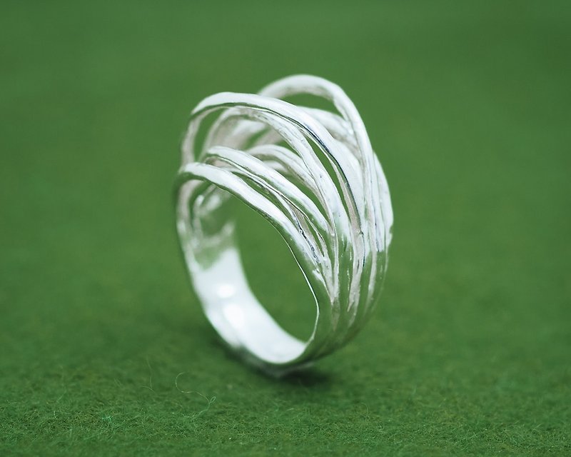 Japanese silver ring - Linear texture ring - Adjustable design - Branch nature - แหวนทั่วไป - โลหะ สีเงิน