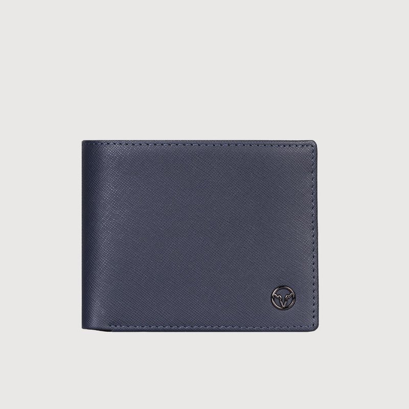 [Free upgrade gift packaging] Cassian 8-card center flip-up zipper coin bag wallet-Blue/VA134 - Wallets - Genuine Leather Blue