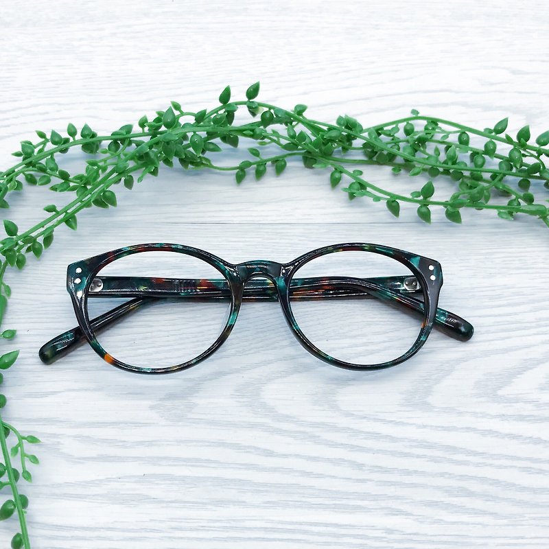 •絕版•圓框眼鏡 梨型鏡框 傳統七枚蝶番鉸鏈 - 眼鏡/眼鏡框 - 其他材質 綠色