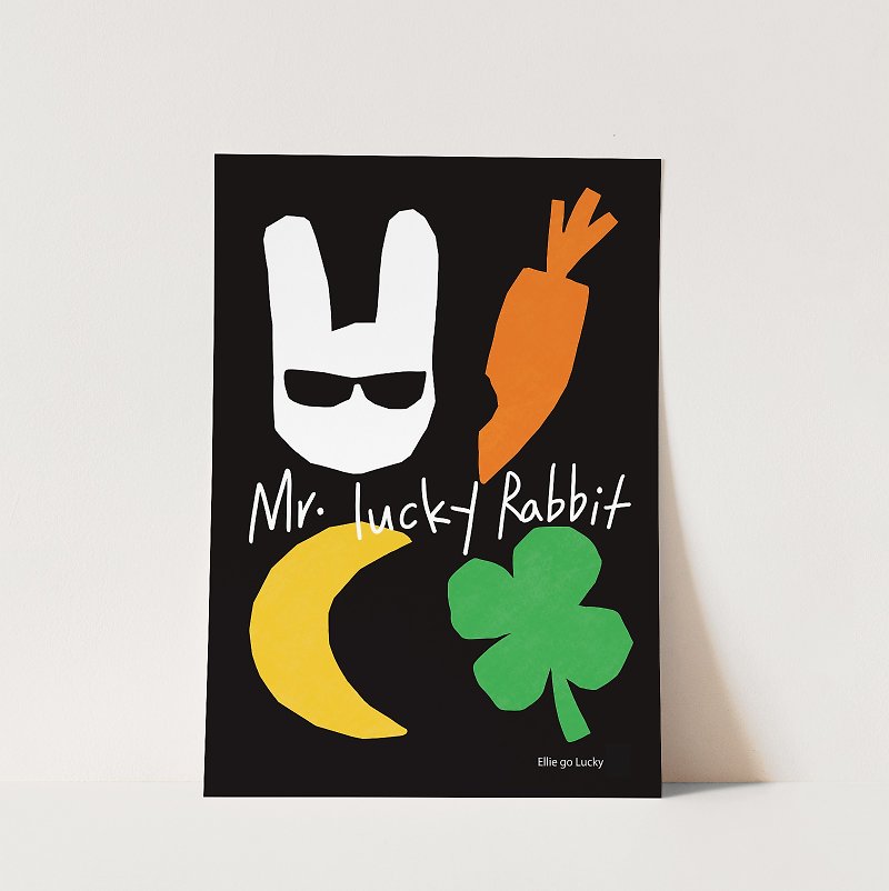 Art print/ Lucky Rabbit / Illustration poster A3 A2 - Posters - Paper Black