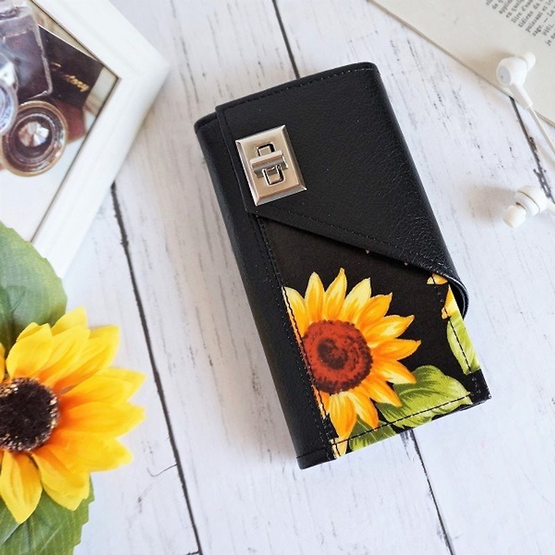 Sunflower at night ◆ iPhone 7/6 / 6S ◆ Sunflower notebook type smart case 【A type】 - เคส/ซองมือถือ - วัสดุกันนำ้ สีดำ