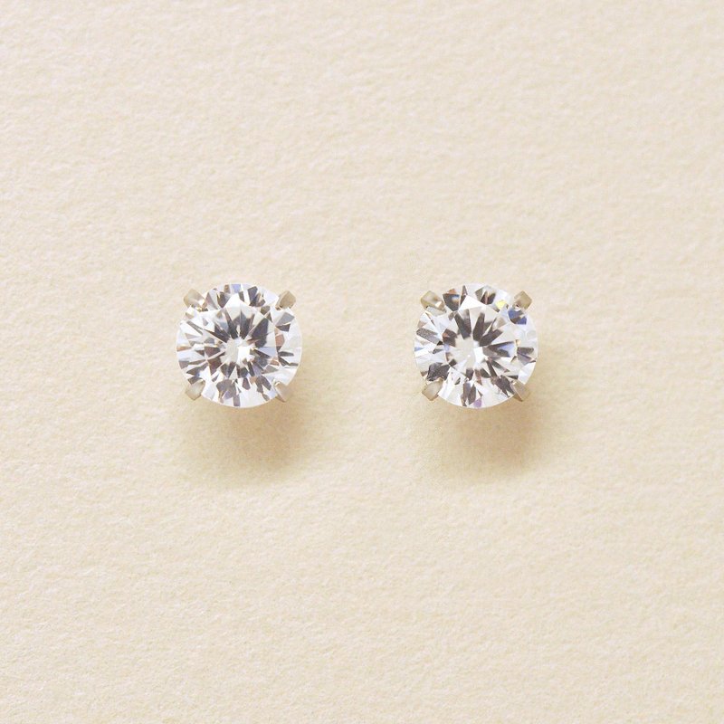 【Second Earrings】 鉑金立方氧化鋯耳環 - 耳環/耳夾/耳骨夾 - 貴金屬 