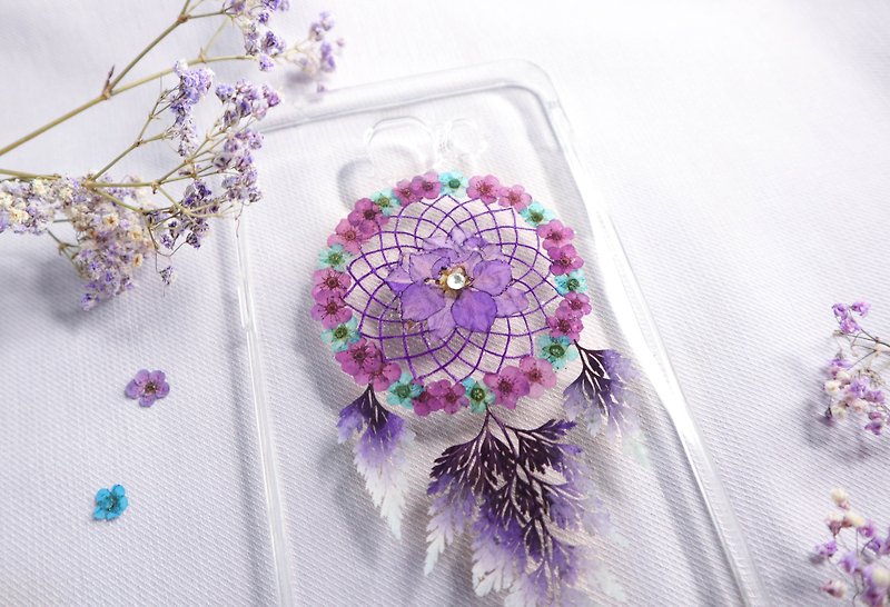 Pressed Flower Dreamcatcher Phone Case | Purple & Blue - เคส/ซองมือถือ - พืช/ดอกไม้ สีม่วง