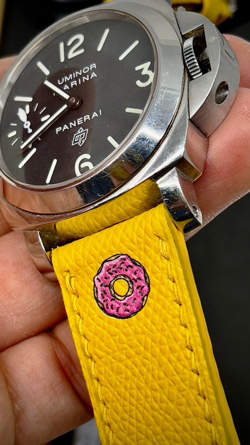 Panerai Watch Strap Yellow Leather Watch Band in Donuts print