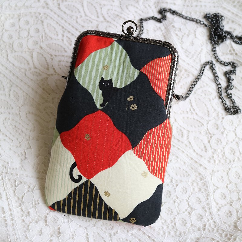 Metallic Cat Green Moblie Phone Case | Girlskioku~* - กระเป๋าแมสเซนเจอร์ - ผ้าฝ้าย/ผ้าลินิน สีน้ำเงิน