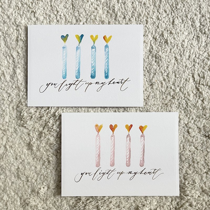 Watercolor calligraphy postcard - You light up my heart - Cards & Postcards - Paper Multicolor