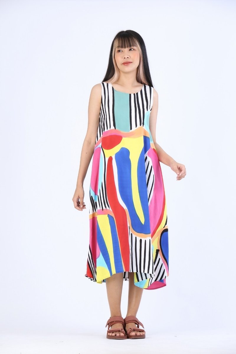 Dress Hand Paint Soft Cotton Silk for Yoga Vacation Holidays Summer Beach - 洋裝/連身裙 - 棉．麻 多色