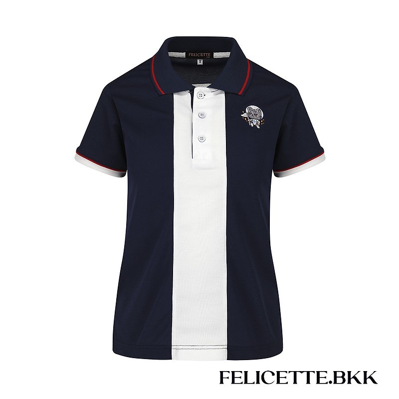6.6 Sale Navy Polo Shirt Short Sleeve with cat embroidery (Women) Size S (34) - Women's Tops - Polyester 