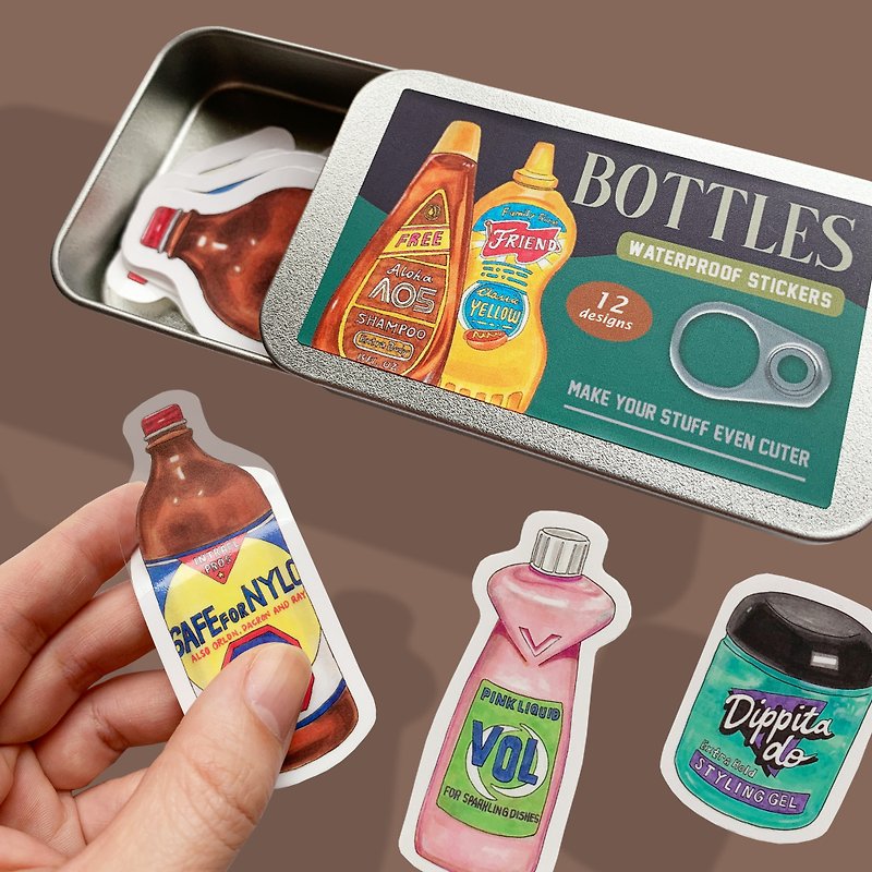 Bottles Stickers with tin box packaging - Stickers - Waterproof Material Brown