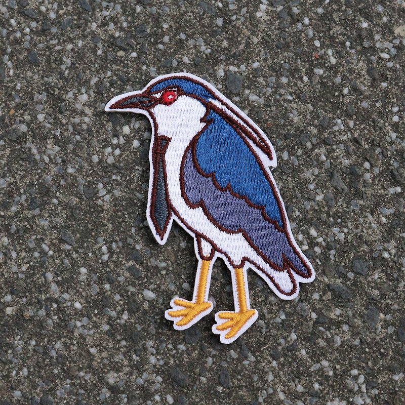 Bird Embroidery Patch / Pin | Night Heron Night Shift Office Worker - เข็มกลัด/พิน - งานปัก สีน้ำเงิน