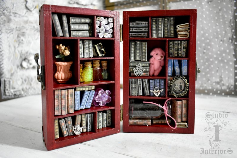 A miniature library decorating the bookshelves in the living room - Other - Wood Red