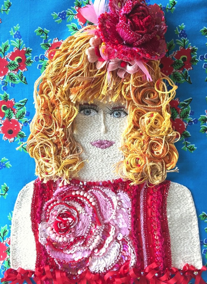 La vie me souri　embroidery beads art handmade - อื่นๆ - วัสดุอื่นๆ สีแดง