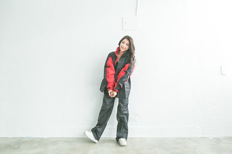 Jinchi Two-Piece Raincoat-Black/Red - ร่ม - วัสดุกันนำ้ สีดำ