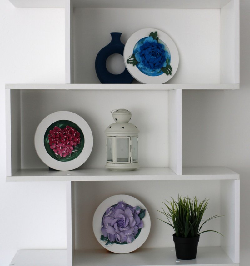 Set of 3 decorative wall panels - rose, peony, hydrangea, sculptural painting - 壁貼/牆壁裝飾 - 其他材質 