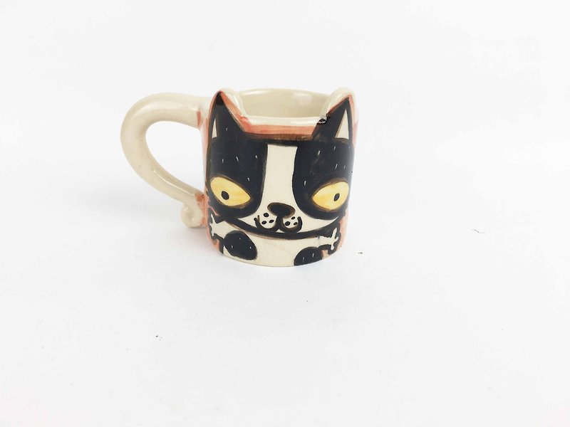 Nice Little Clay espresso cup flower cat 0133-11 - Mugs - Pottery Brown