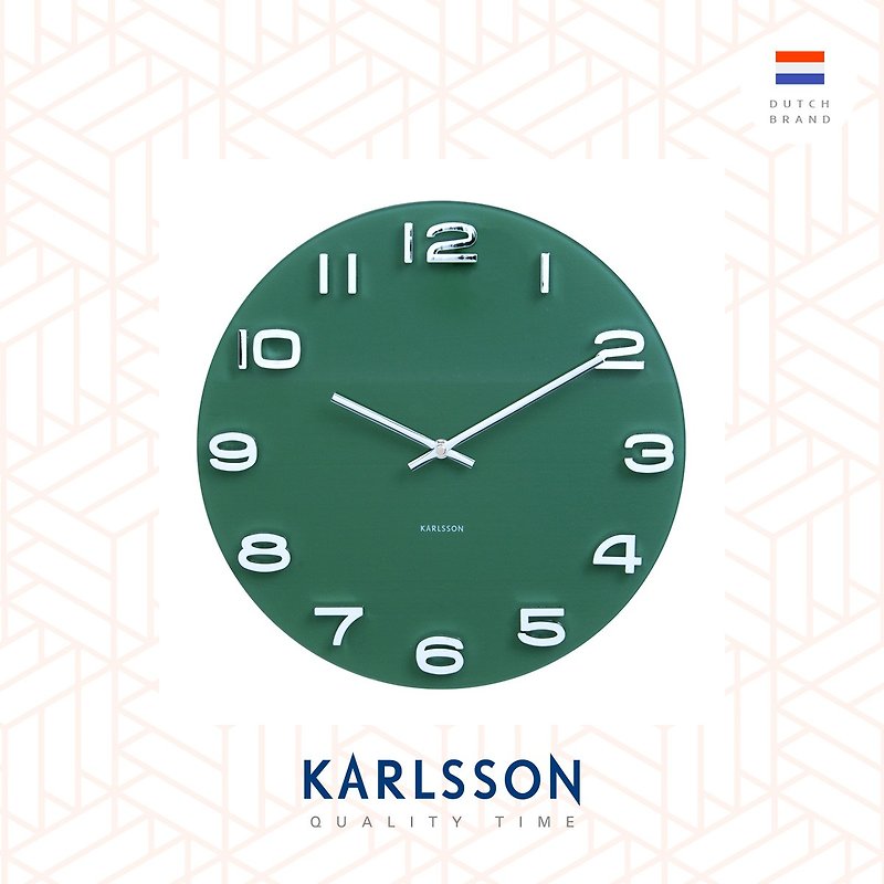 カールソン、オランダ、丸いヴィンテージガラスの緑の壁時計 - 時計 - ガラス グリーン