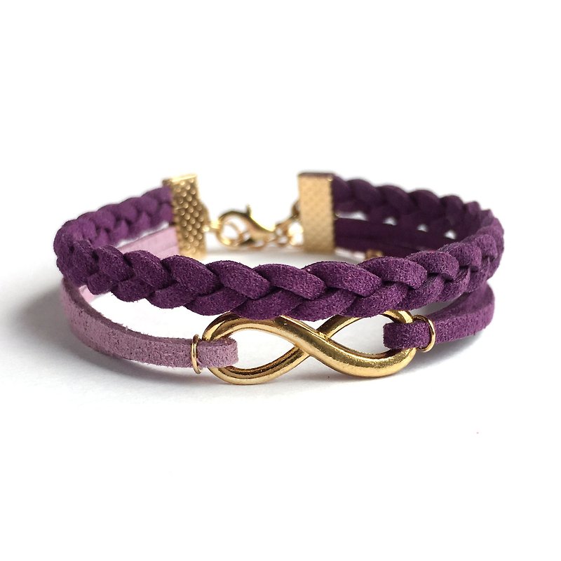 Handmade Double Braided Infinity Bracelets Rose Gold Series–dark purple - สร้อยข้อมือ - วัสดุอื่นๆ สีม่วง