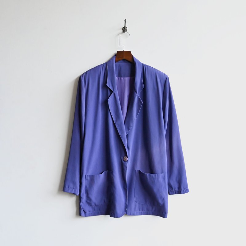 [Egg Plant Vintage] Blue Grass Yarn Texture Vintage Suit Jacket - เสื้อสูท/เสื้อคลุมยาว - ไฟเบอร์อื่นๆ 