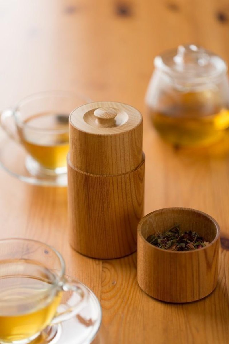 ろくろ挽きの欅の木の茶筒（大） - 茶壺/茶杯/茶具 - 木頭 咖啡色