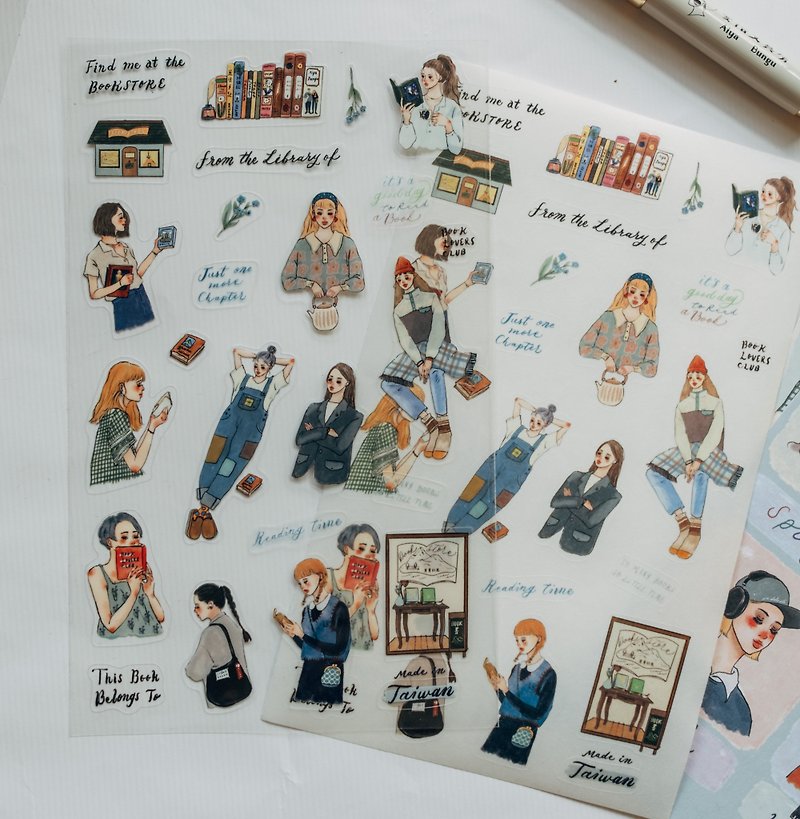 Life in a bookstore Japanese paper and transparent stickers in a set of two - สติกเกอร์ - กระดาษ หลากหลายสี
