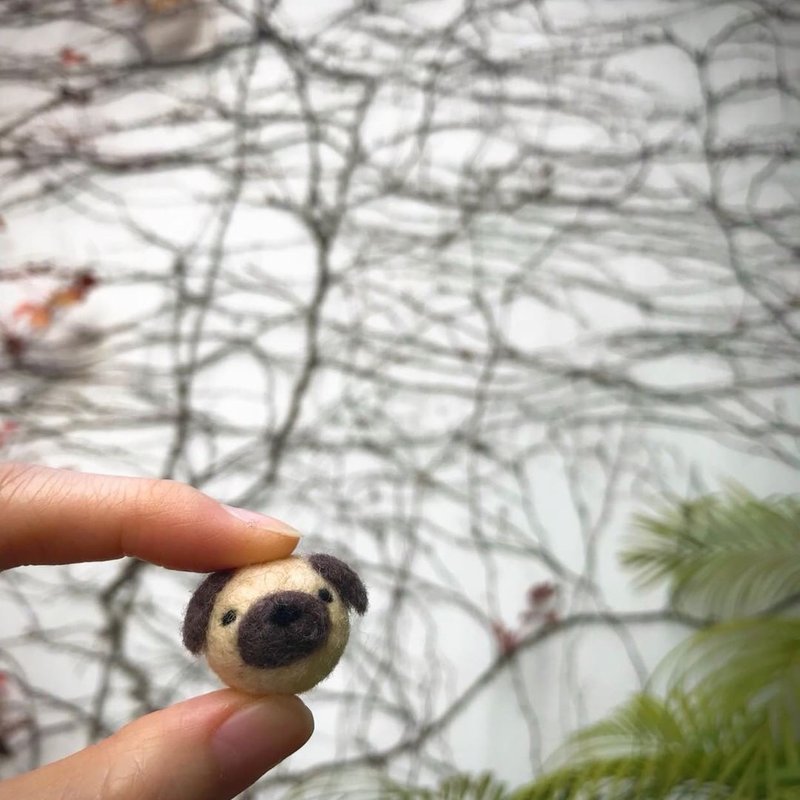 羊毛氈八哥小領針 - 胸針 - 羊毛 咖啡色