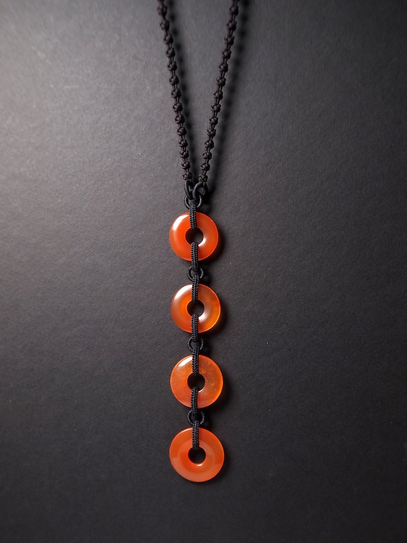 #SD004 Old agate safety buckle rope necklace - สร้อยคอยาว - หยก สีส้ม