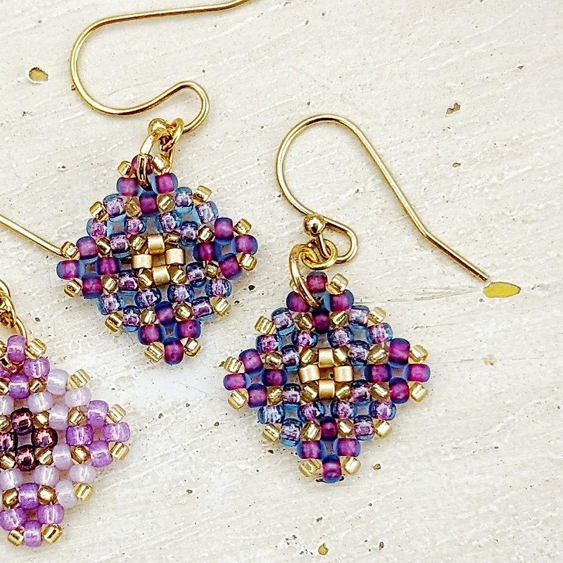 Beaded Earrings Small Dangle Earrings Dainty Bead Woven Earrings - Earrings & Clip-ons - Other Materials Purple