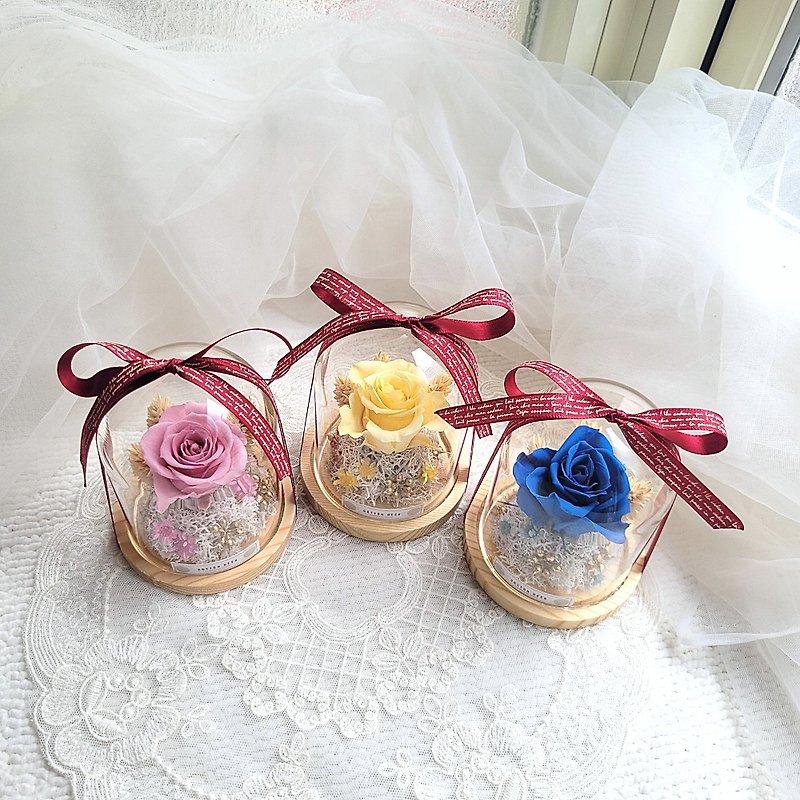 Preserved Rose Glass Cover Cup. Glass ball. ornaments. Comes with packaging. - ช่อดอกไม้แห้ง - พืช/ดอกไม้ 