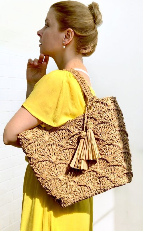 Caisse Crochet Raffia Tote