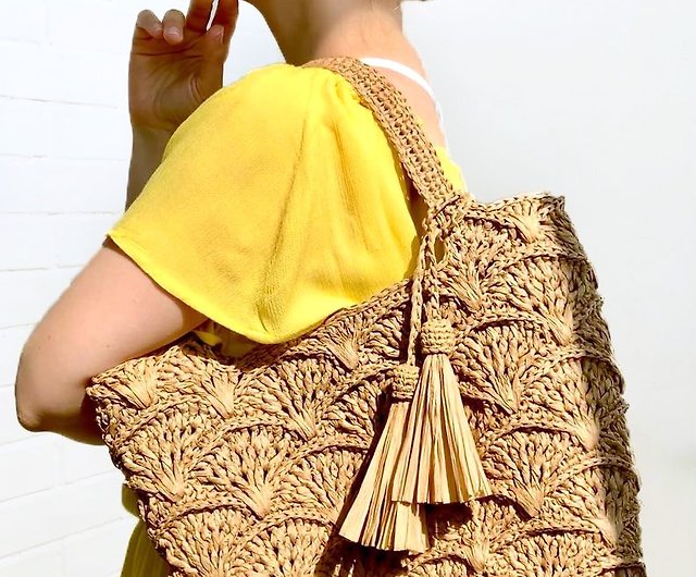 Handmade Raffia Bucket Bag, Raffia Drawstring Bag, Quality Raffia Bag, Crochet Raffia Bag, Handcrafted Raffia Bag