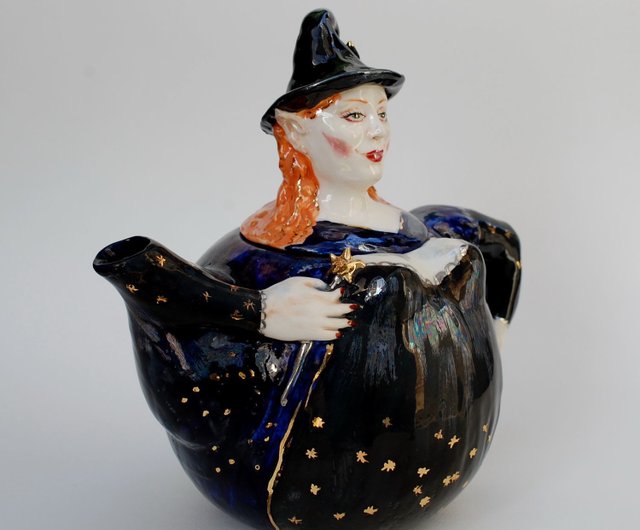面白いティーポット魔女の彫刻手作りの磁器アートティーポット夜の妖精