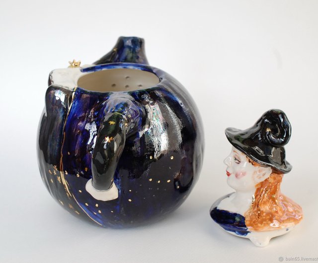 面白いティーポット魔女の彫刻手作りの磁器アートティーポット夜の妖精