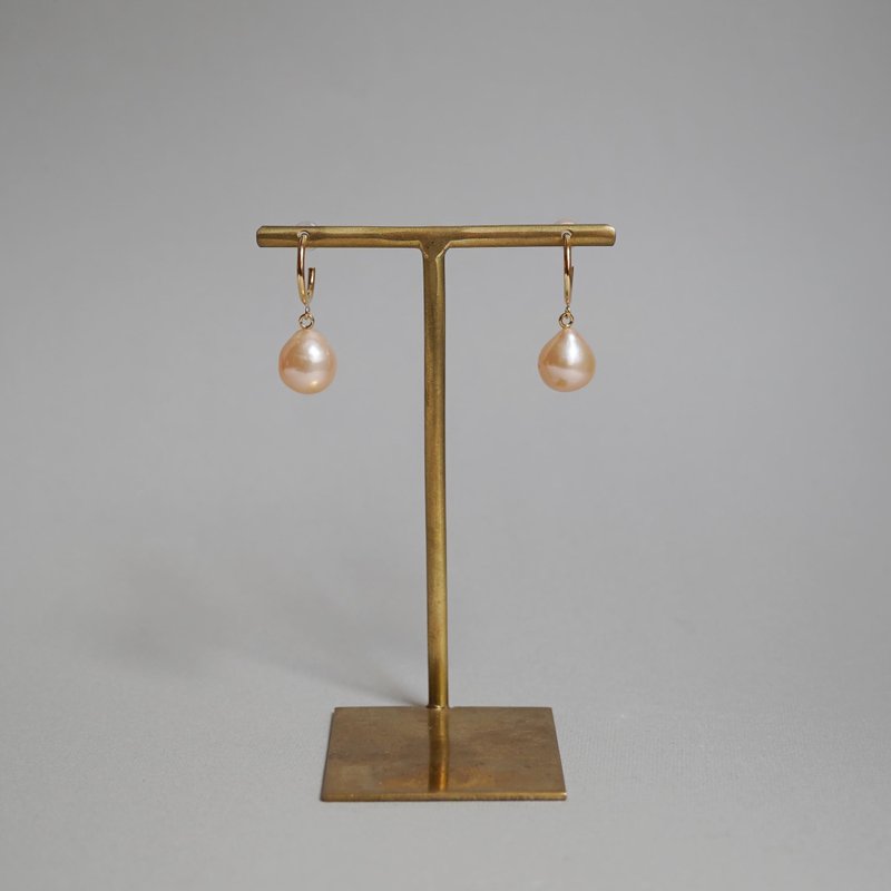 ピンクアボカドパールピアス - 耳環/耳夾/耳骨夾 - 珍珠 粉紅色