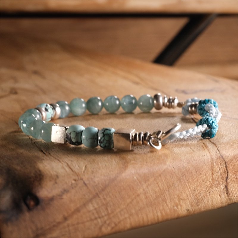 【Made by Koiwa】Lingling-high quality blue-green Stone/high porcelain turquoise - Bracelets - Other Materials 