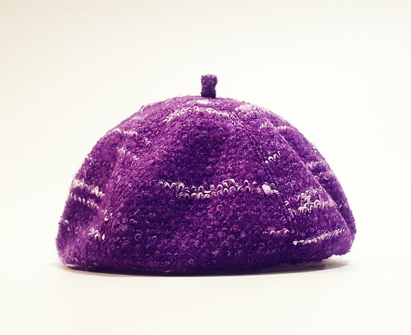 文青時尚南瓜帽-Q捲捲條亮紫#禮物#秋冬#薄毛料#畫家帽#貝蕾帽 - 帽子 - 其他材質 紫色