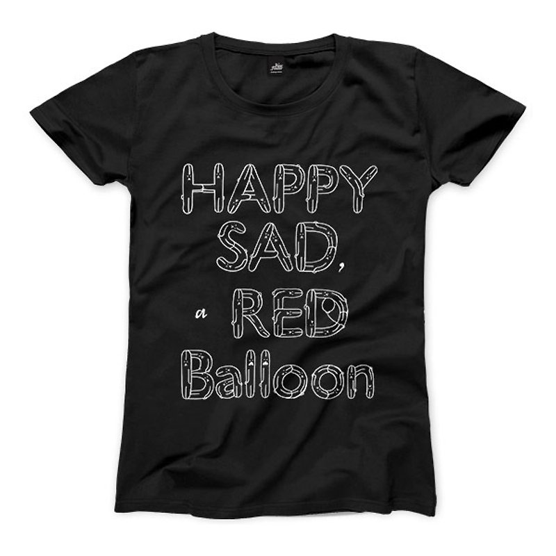 HAPPY SAD REDバルーン - ブラック - レディースTシャツ - Tシャツ - コットン・麻 