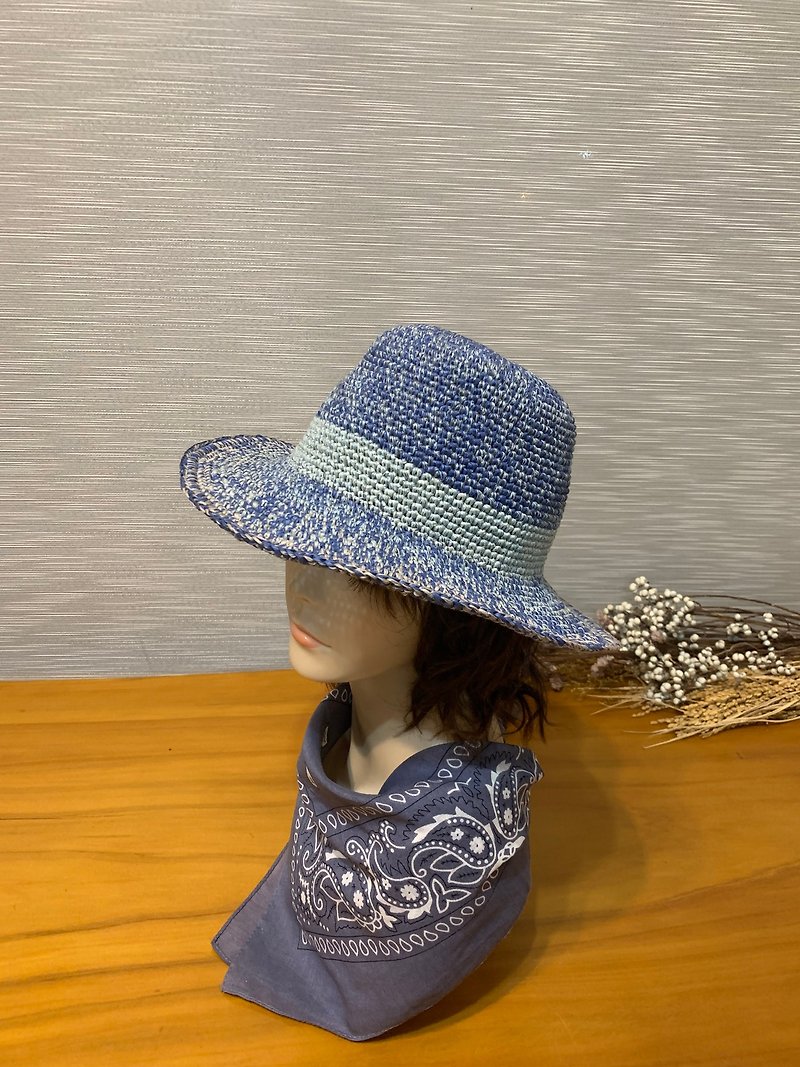 Clip-on series sun hat. Summer wide brim gentleman's hat. Suitable for both men and women. Denim blue/grey - Hats & Caps - Other Materials 